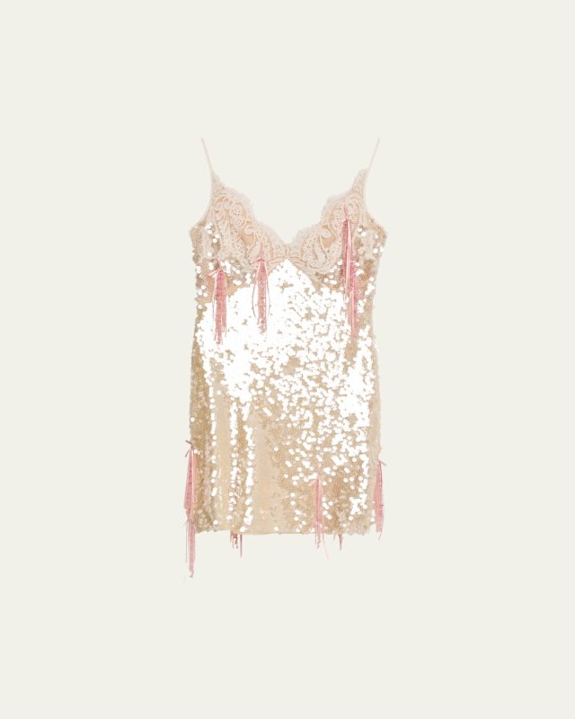 Sequined Ribbon Slip Mini Dress